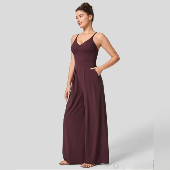 NWT Halara Breezeful Backless side invisible zipper pockets wideleg jumpsuit med - Picture 3 of 16